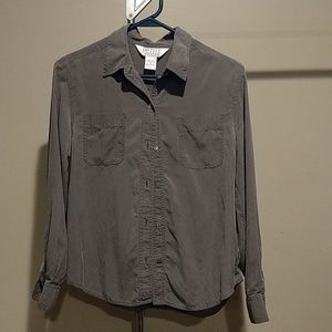 Olive Green 100% silk blouse, Petite Sophisticate